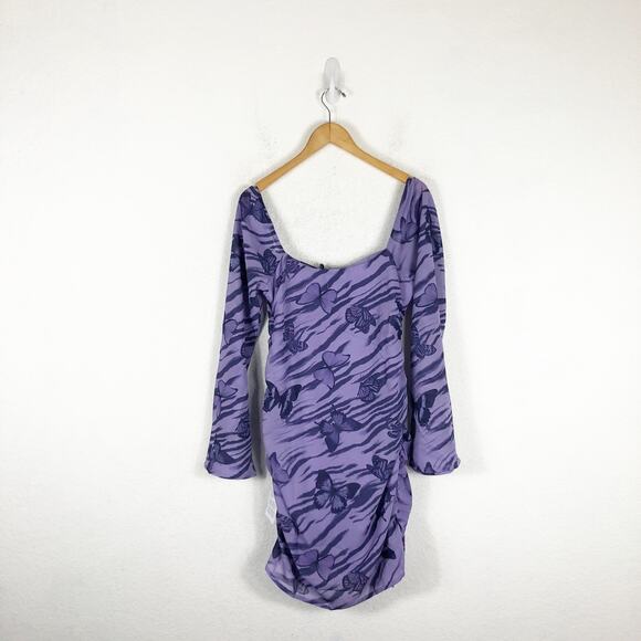 NWT ASOS Design Keyhole Purple Butterfly Print Mini Dress Size 10 Buttons Y2K - Picture 11 of 12